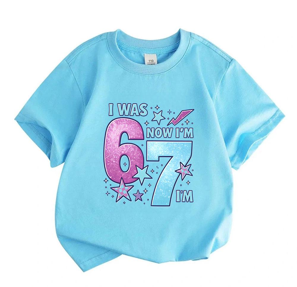 Kids Boys Girls 7th Birthday T-Shirt, I Was 6 Now I'm 7 Graphic Tee, 100% Cotton Crew Neck Short Sleeve Casual Top for 7 Year Old Party Daily Wear