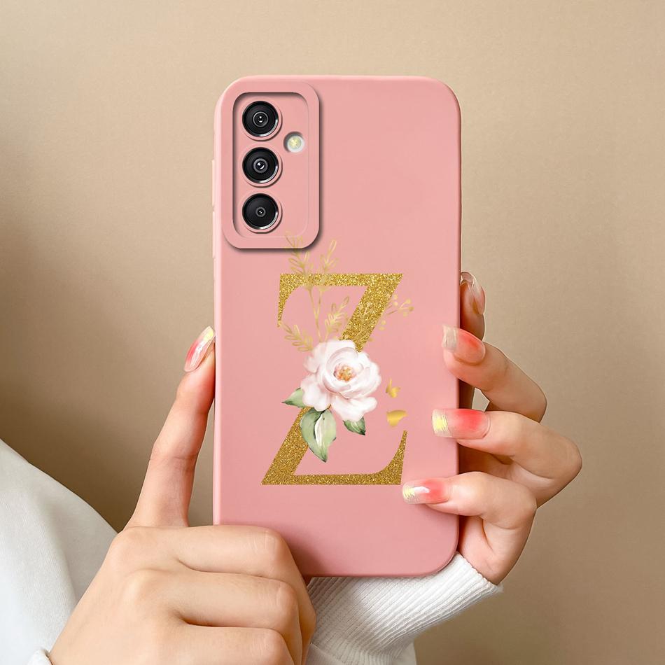 Simple Case For Samsung A15 4G 5G Rose Letter Mask Soft Liquid Silicone Camera Protector For Samsung Galaxy A15 A 15 Back Cover