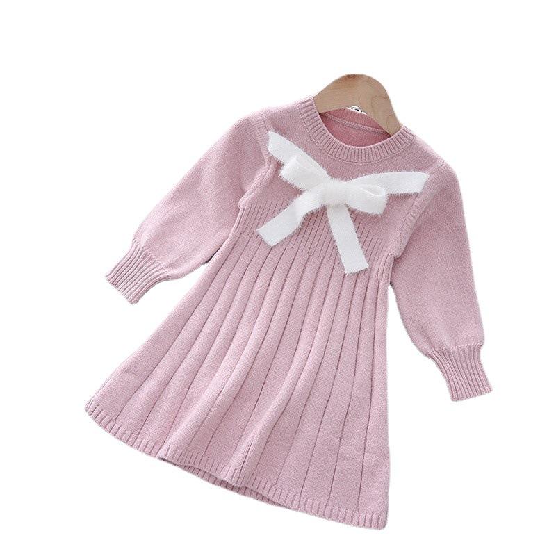 Dívčí šaty Pletené svetrové šaty Jarní a podzimní svetr Dlouhá sukně Dětské sladké princeznovské šaty
