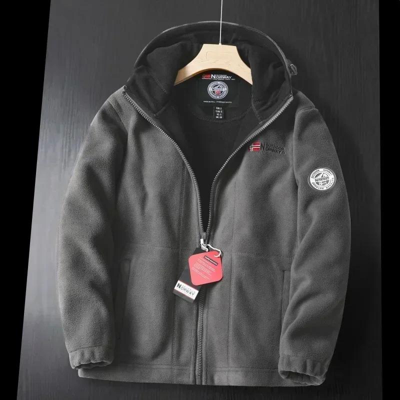 Winter Men's Fleece Jacket British Street Thickened Polar Fleece Hooded Jacket Casual Plus Size Cold-proof Warm Pocket Coat
