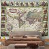 Vintage World Map Tapestry Antique Style Territorial Map Art Patterned Tapestry for bedroom and living room home decor sofas