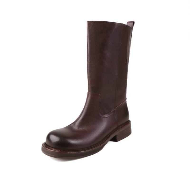 Podzimní a zimní dámské kožené boty velký obvod lýtka Martensky kůže pohodlná silná podrážka střední podpatek gumová podrážka nové nízké lýtko bo