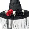 Halloween Witch Hat with and Rose Mesh Decorative Costume Hat for Party