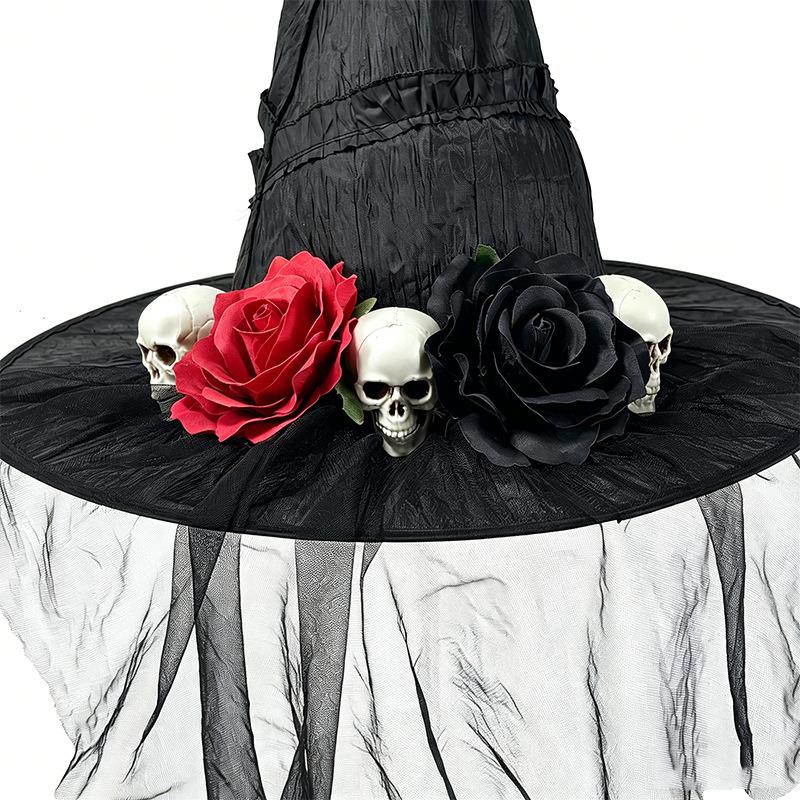 Halloween Witch Hat with and Rose Mesh Decorative Costume Hat for Party