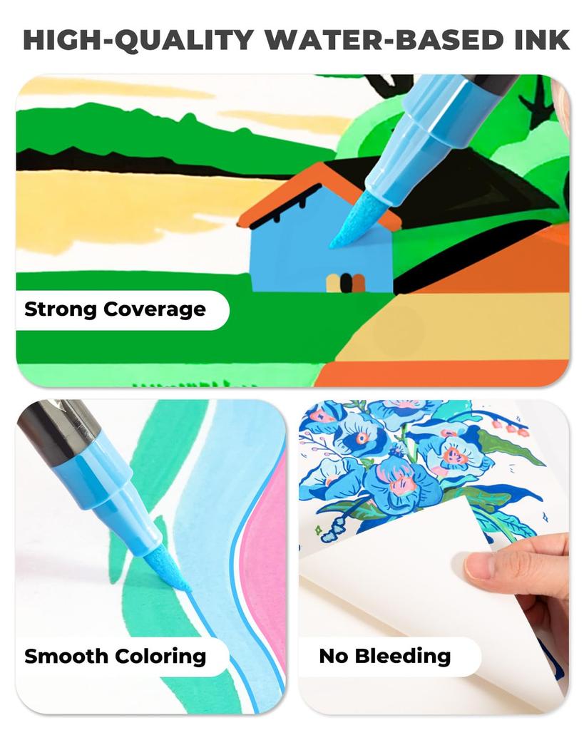 JusArt Acrylic Marker Paint Markers with Brush Tips Fine and Fine Acrylic Art Suitable for and Metallic Gift Idea Pens, 48-Color Set, (Both Tips),