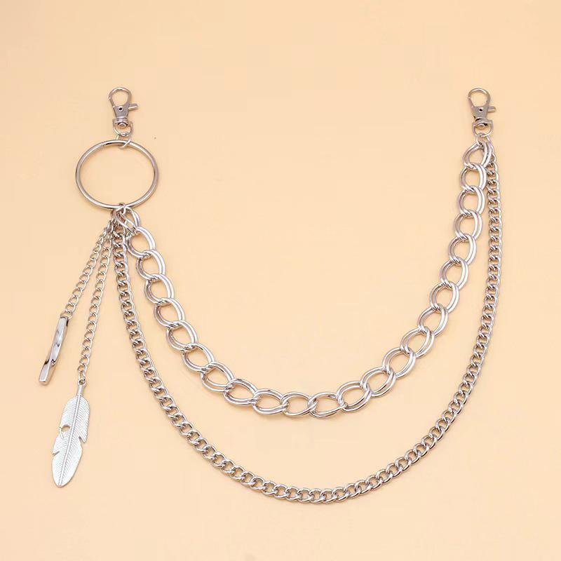 Punk Leaf Shaped Belt Chain For Jeans Pants Skirts Personalized Trouser Chain Women Men Hip Hop Tassel Pendant Decor