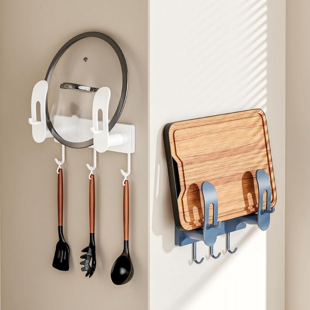 Wall Mounted Pot Lid Holder Plastic Cutting Board Shelf Suction Cup Chopping Board Holder for Home