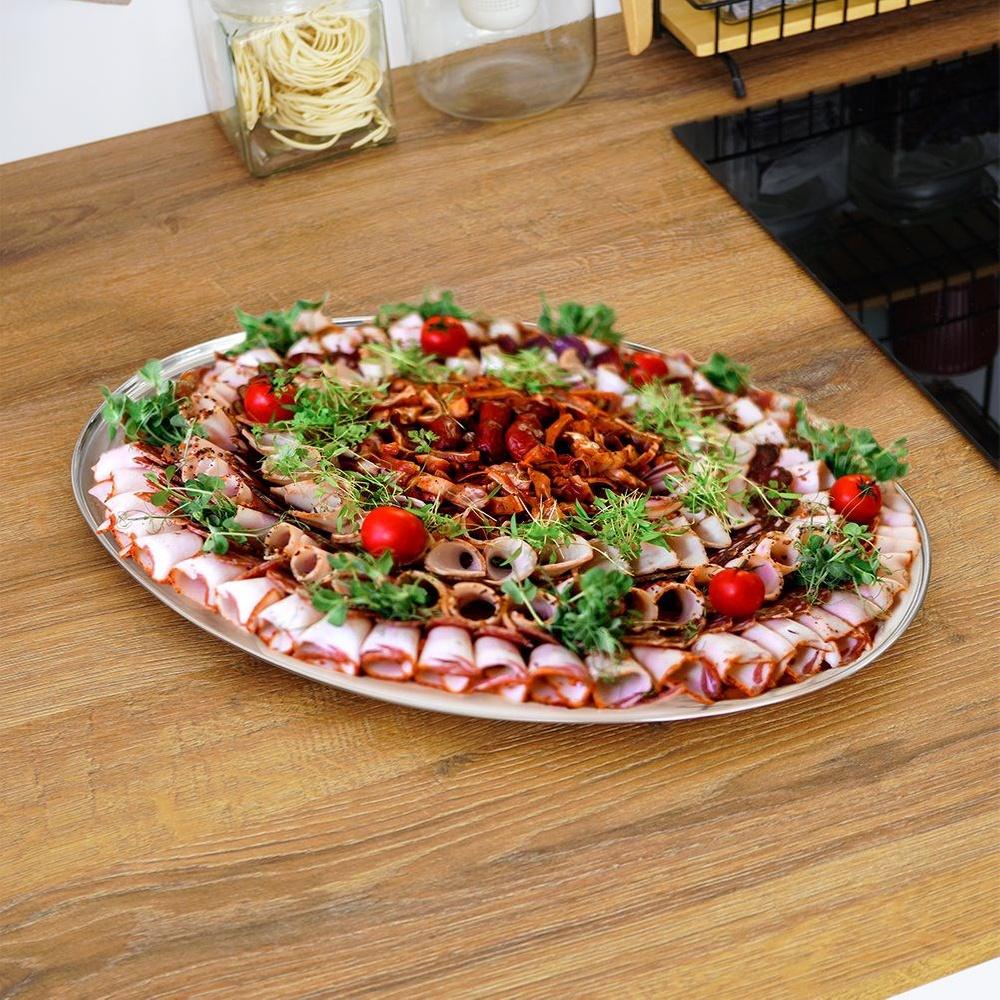 3x Silver Steel Serving Tray Oval Plate Platter Dish