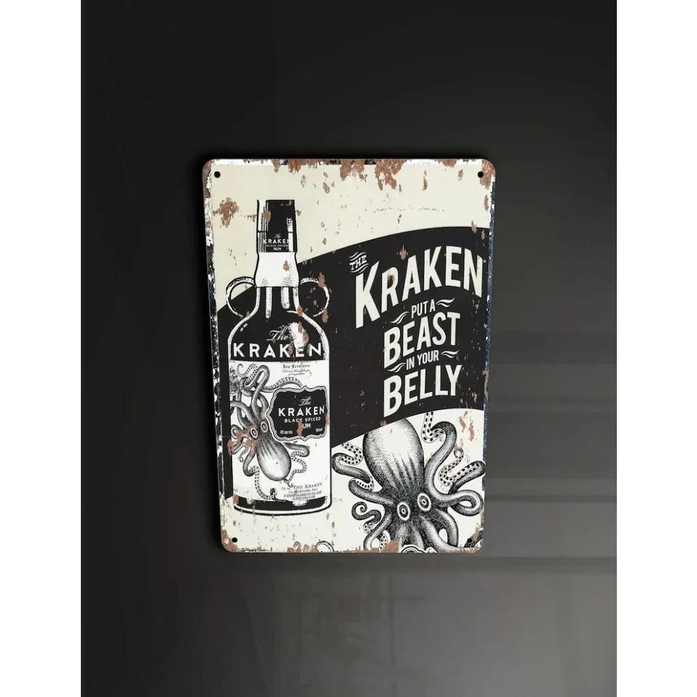 KRAKENNAUTICALZ Metal Octopus Wall Decor Rustic Kraken Rum Sign for Pub Bar Man Cave