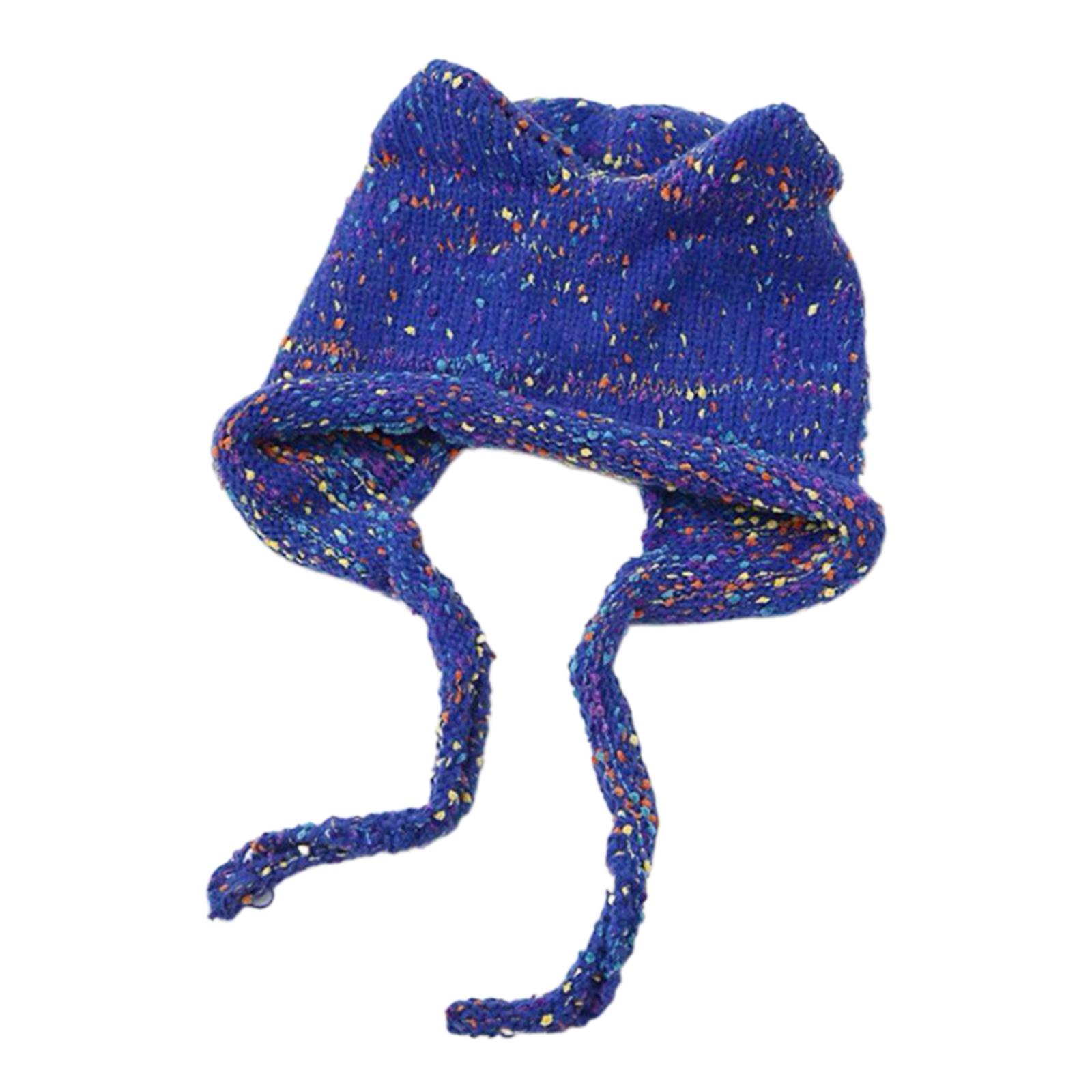 

Cute Ear Strap Knit Beanie Hat Earflaps Cap Womens Winter Warm Soft Knitted Woolen Hat Crochet Beanies Hat синий