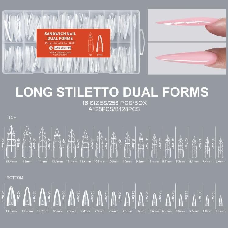 256Pcs Sandwich Plastic Nail Extension Forms Quick Easy No Paper Backing for Salon and Personal Styling