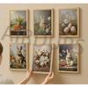 6Pcs Retro Bunny Easter Canvas Wall Art Easter Eggs Wreath Posters Prints Paintings Rustic Countryside farmhouse Pictures Wall Decor for Living Room