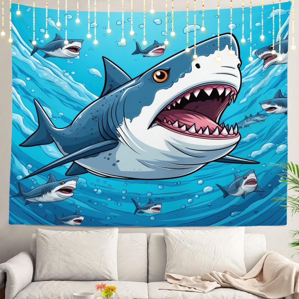 Tropical Underwater Ocean Scene Shark Wall Tapestry Beach Decor Nautical Anime Print Bohemian Home Decoration