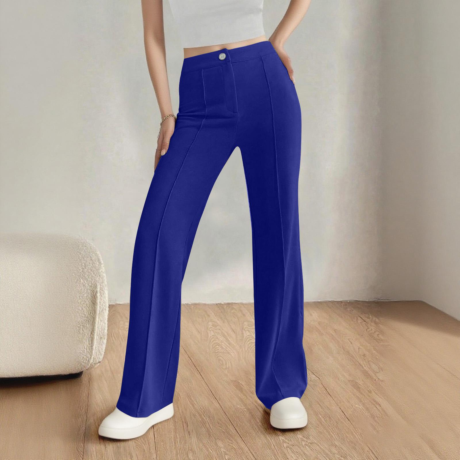 

Брюки прямого кроя на резинке и пуговице, деловые кэжуал, для работы, вязаные, с эластичной талией, повседневные XL синий