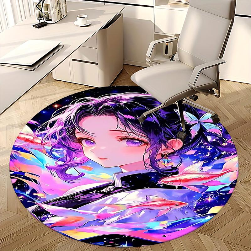 1pc Anime Design Round Carpet Office Chair Mat with Butterfly and Fish Print, Home Decor, Gaming Room, Gift