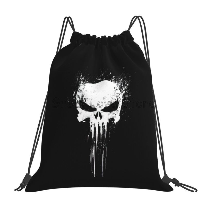 Custom Skeleton Skull Print Drawstring Backpack Bags Lightweight Foldable Gym Sports Sackpack Lightweight Training Sacks