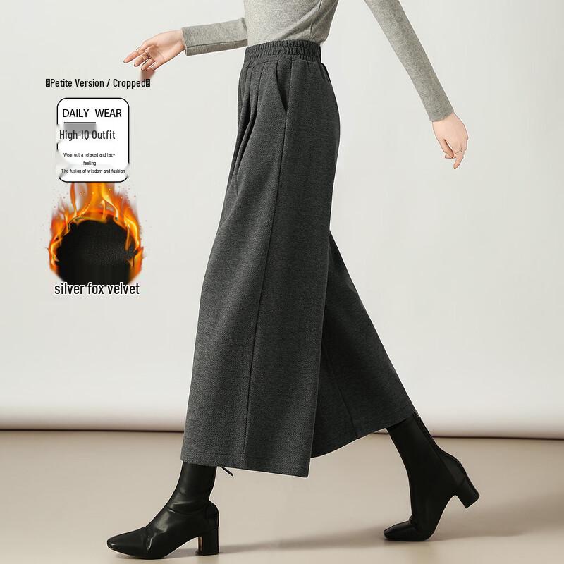 Women s Fleece-Lined Wool Blend Wide-Leg Cropped Pants L