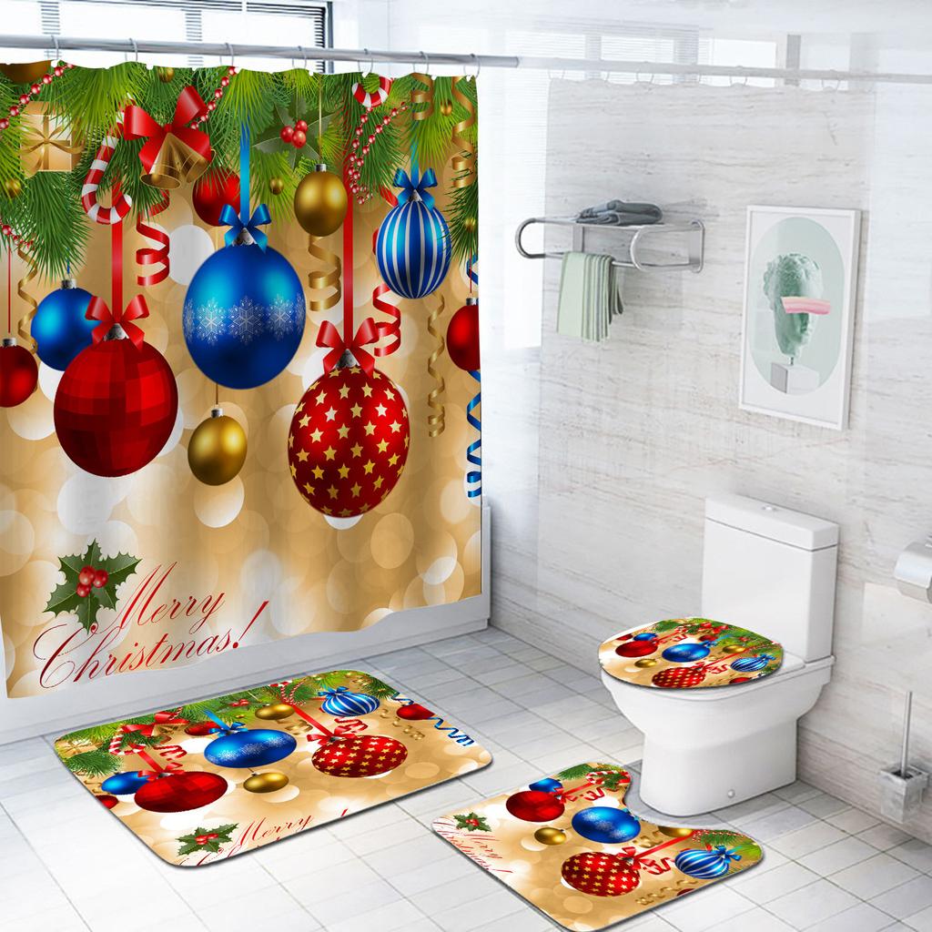 Marry Christmas Shower Curtain Red Santa Claus Printed Waterproof Polyester Bath Curtain For New Year Christmas Bathroom Decor