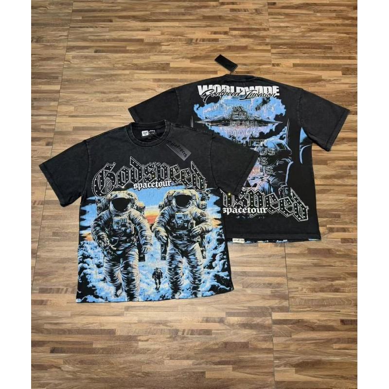 Mens Oversized Graphic Tee With Skull Print Washed Vintage Cotton T-Shirt Loose Fit Short Sleeve Crew Neck