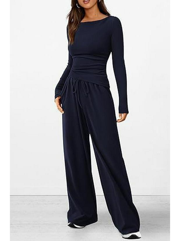 Asymmetrical Long-Sleeve T-Shirt & Wide-Leg Pants Casual Loungewear Set 2025 Autumn Collection