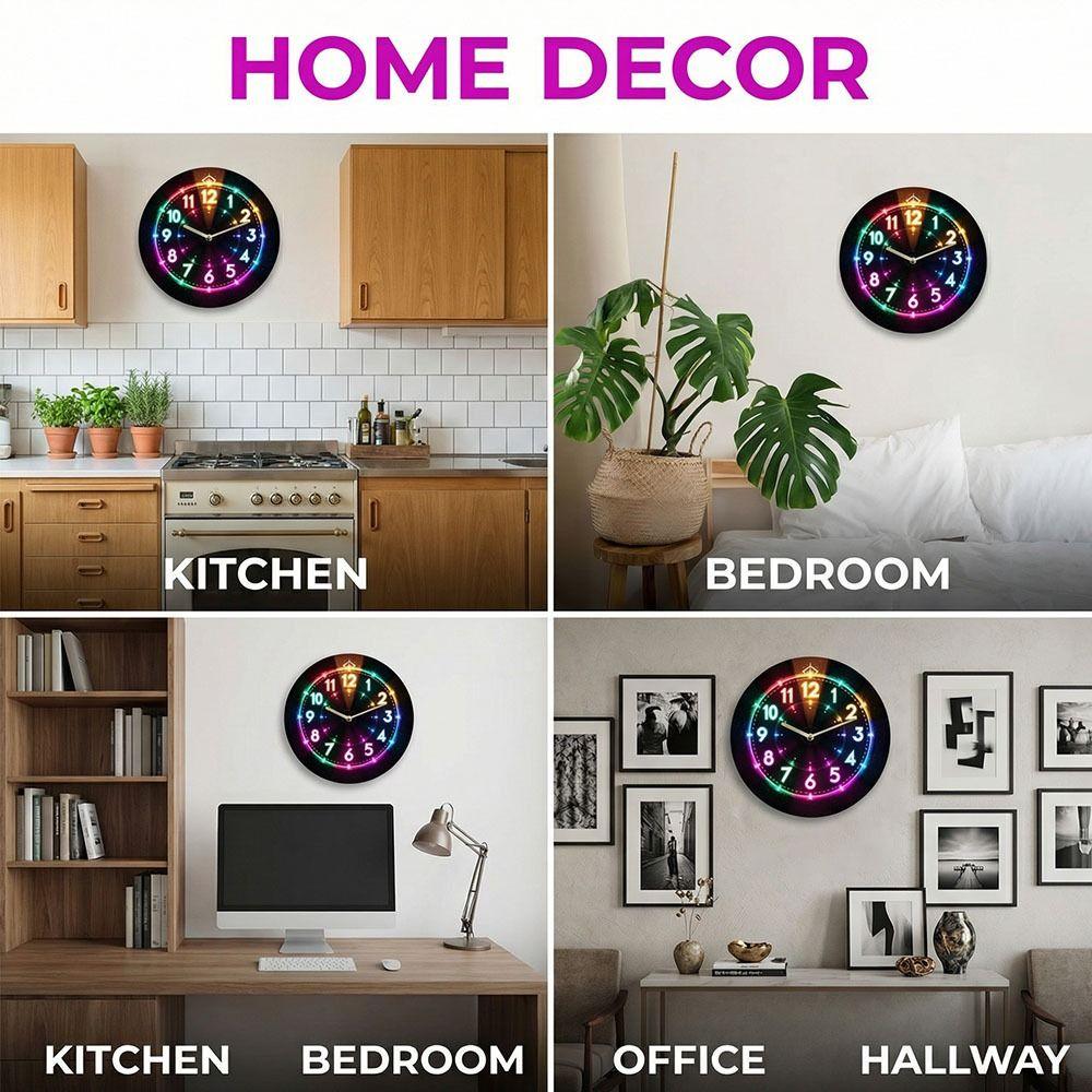 Round Wall Clock 2D Flat Electronic Color Clock Creative Wooden Alarm Clock Kids Learning