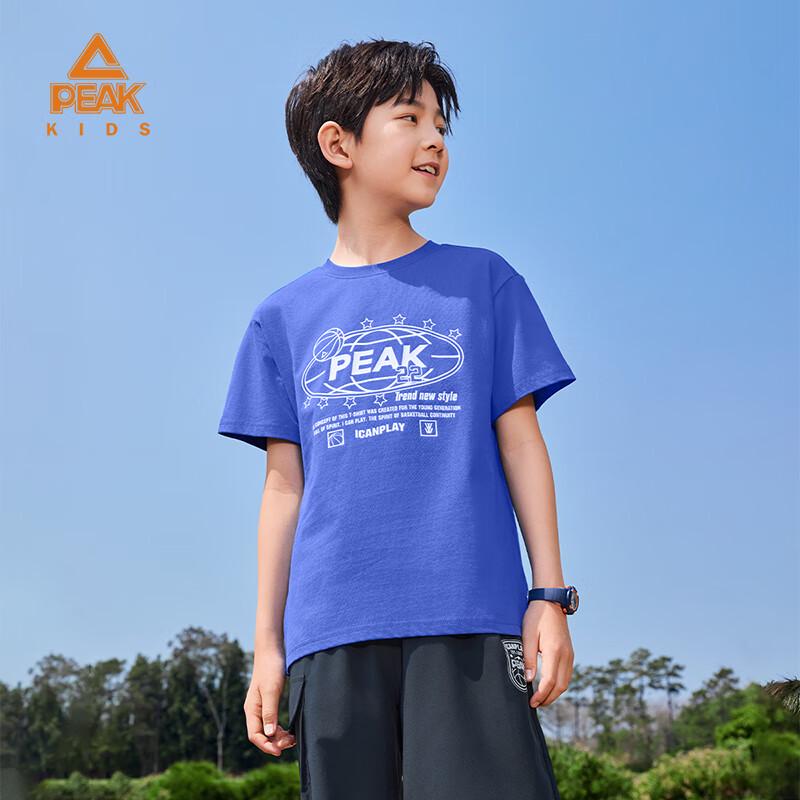 PEAK 2025 Kids Pure Cotton Sport Short Sleeve T-shirt 150 лазурь