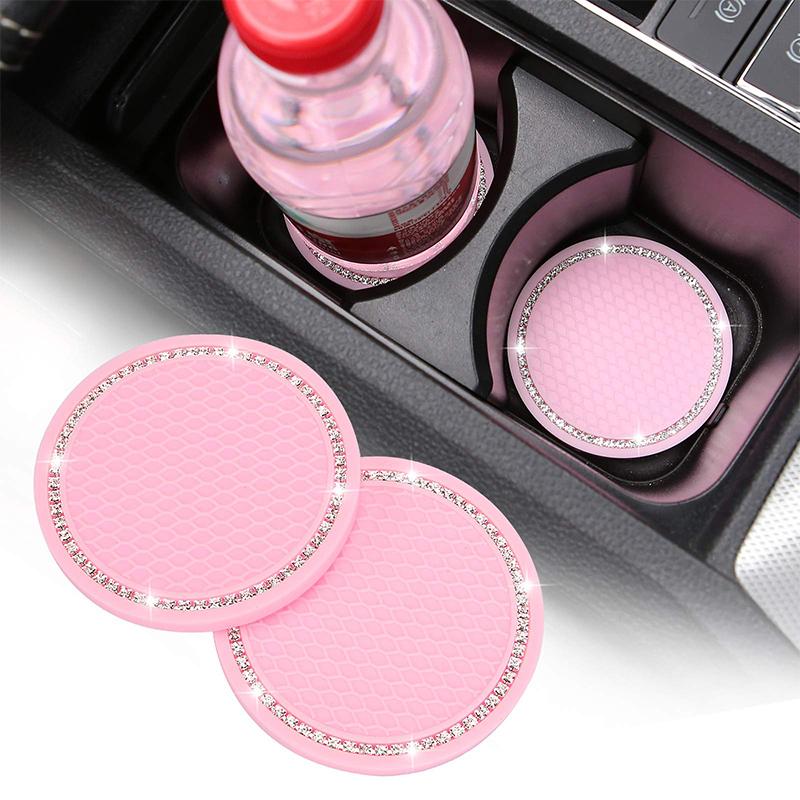 Non-slip Car Water Cup Pad Luminous Car Coaster Pad Mat Cup Bottle Holder Rhinestone Rubber Pad Mat Car Styling Accessories