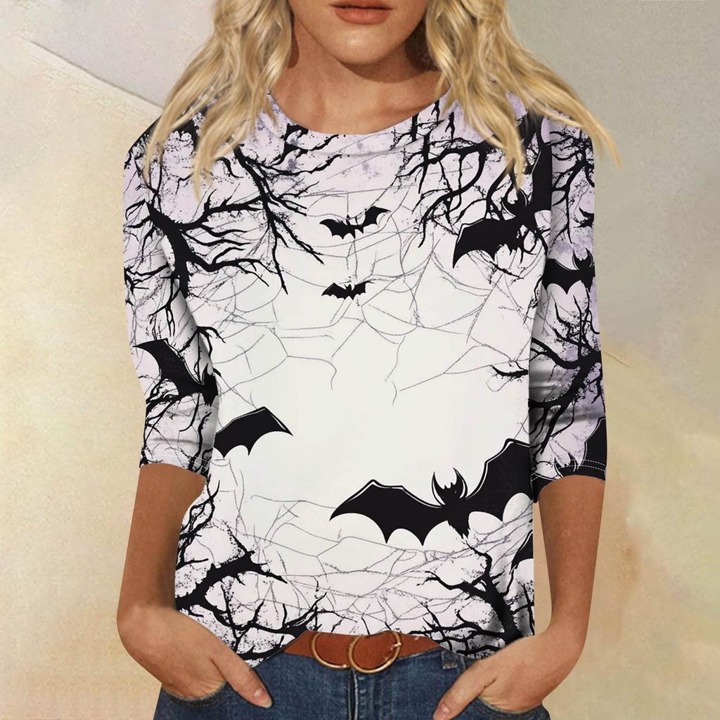 Women's Fashion Casual Round Neck 3/4 Sleeve Loose Printed T-Shirt Ladies Top