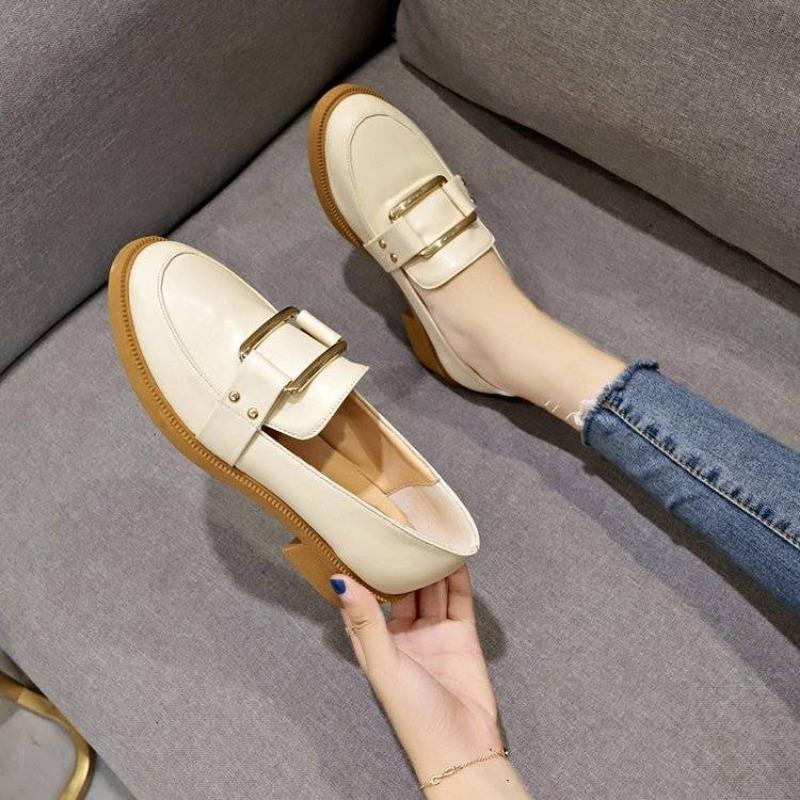 Fashion Shoes For Women Black Luxury Leather Casual Woman Pumps Square Heels Round Toe E Genuine Mark Wholesale Elegant Dress Chic Point