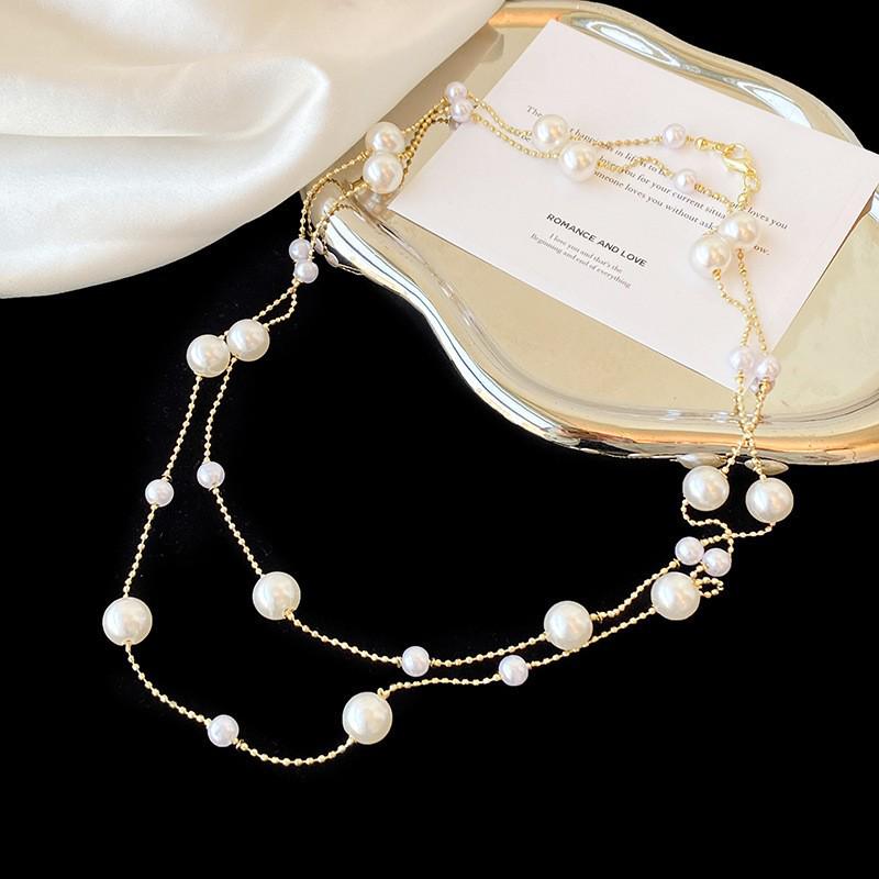 

Korean Gypsophila Pearl Double Layer Necklace - Elegant Women s Sweater Chain Accessory