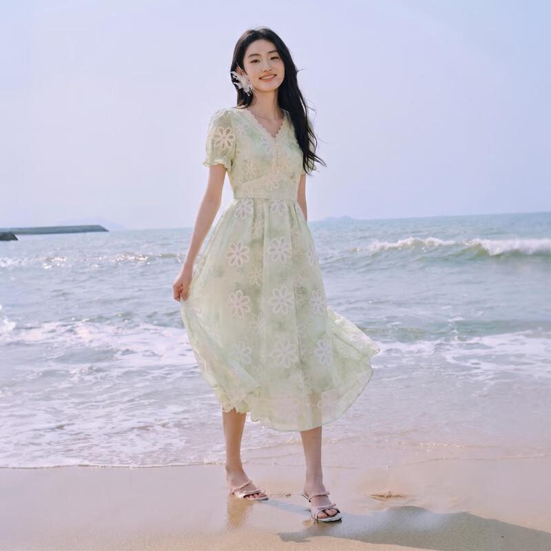 Women s V-Neck Lace A-Line Summer Dress S