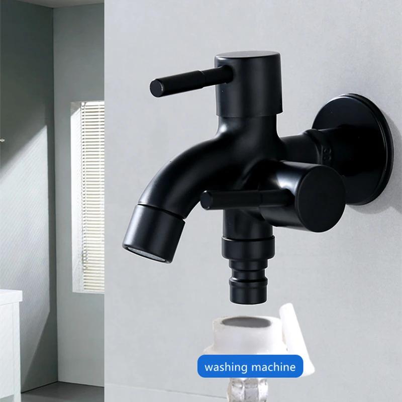 Černý zahradní kohoutek dvojí použití pro pračku Faucet Nerezová ocel 304 Nástěnný Kout koupelny Zahrada Venkovní kohoutek Mop Balkon G1/2'