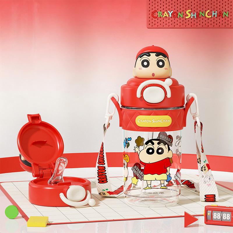 X&W Crayon Shin-Chan Water Cups Cartoon Straw Cup with Pop-up Doll Lid  Leak-proof Plastic Water Bottle Ooutdoor Sports Kettle