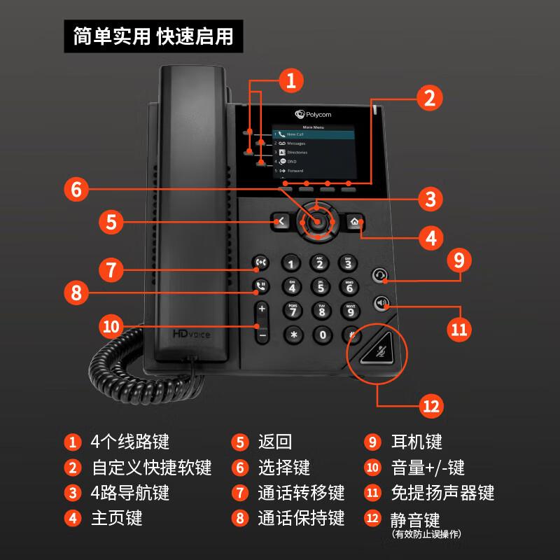 

Polycom VVX250 SIP VoIP Desk Phone (CN version)