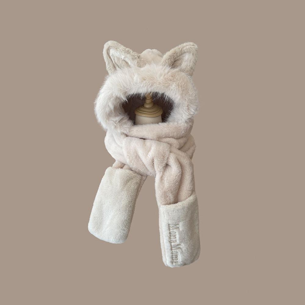 Keep Warm Hat Scarf Gloves Set Plush Integrated Cap Scarf New Women Beanies Cap Cycling