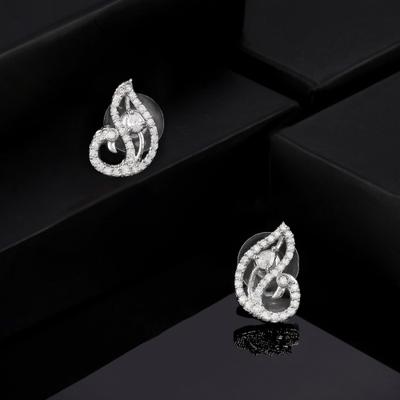 Women's Designer Rhodium Plated CZ Peacock Stud Earrings