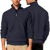 Men's Twill Jacquard Ribbed Half Zip Sweatshirt, Long Sleeve Stand Collar Sport Casual Trendy Pullover Hoodie for Autumn Winter