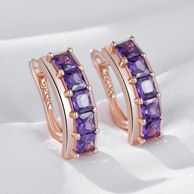 Shiny Square Purple Natural Zircon Drop Earrings For Women Trend  Rose Gold Color Bride Wedding Jewelry Best Gift