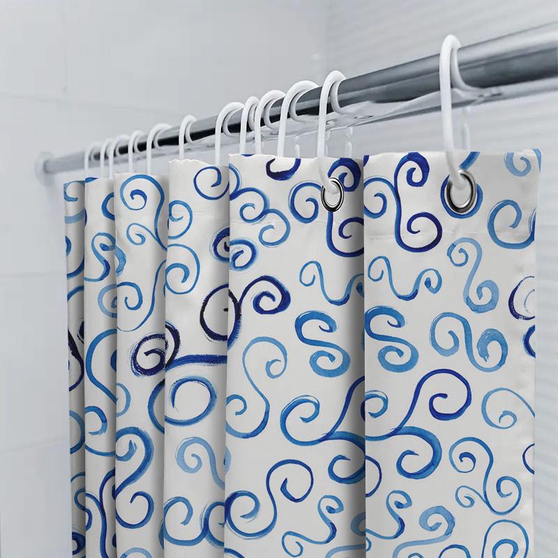 Blue Swirl Bath Curtain Decor Shower Curtain Waterproof Home Decoration Bathroom Accessories Size: Customizable (Cm)