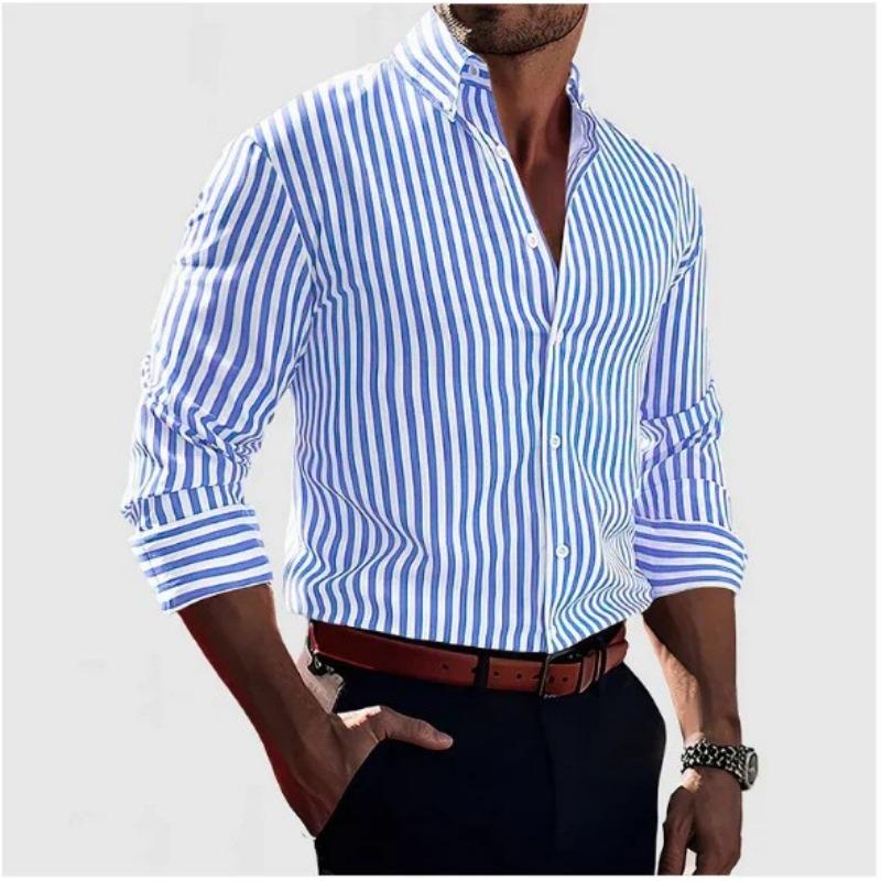 Camicia Casual a Maniche Lunghe a Righe Verdi e Bianche da Uomo