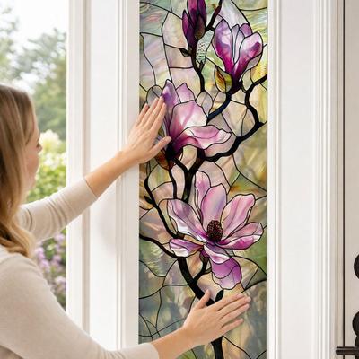 Pegatina Estática para Vidrio, Película para Ventana con Textura de Flor de Vidrio de Colores, Pegatina para Ventana Impermeable a Prueba de Polvo y Bloqueadora de Luz UV para Decoración del Hogar
