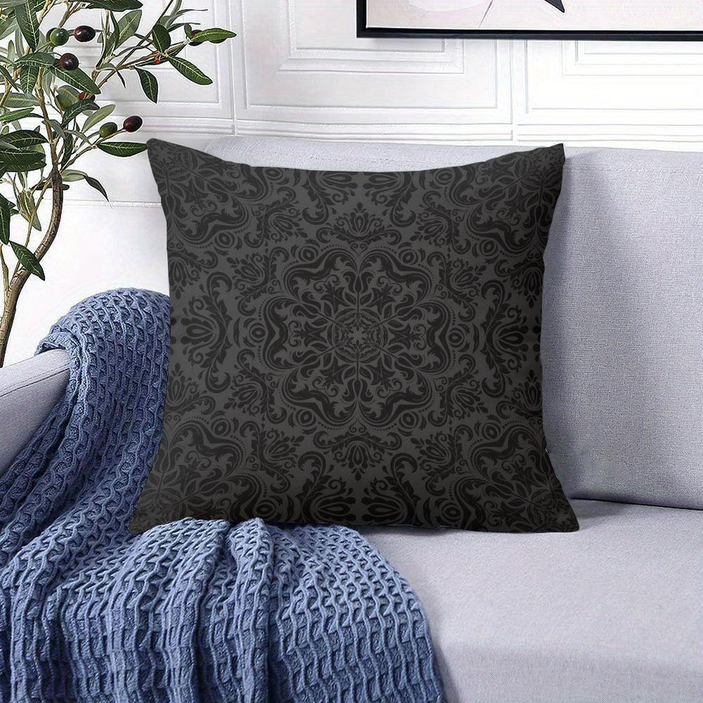 Black Damask square Jacquard Pillow Cover for Sofa Office Waist Cushion Cover Home Decorative Pillowcase