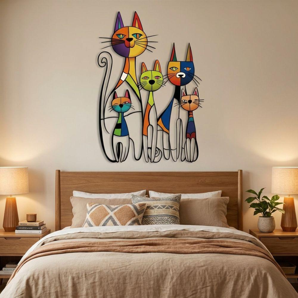 Iron Iron Wall Sculpture Colorful Metal Cat Wall Art Home Artwork Wall Decoration Outdoor