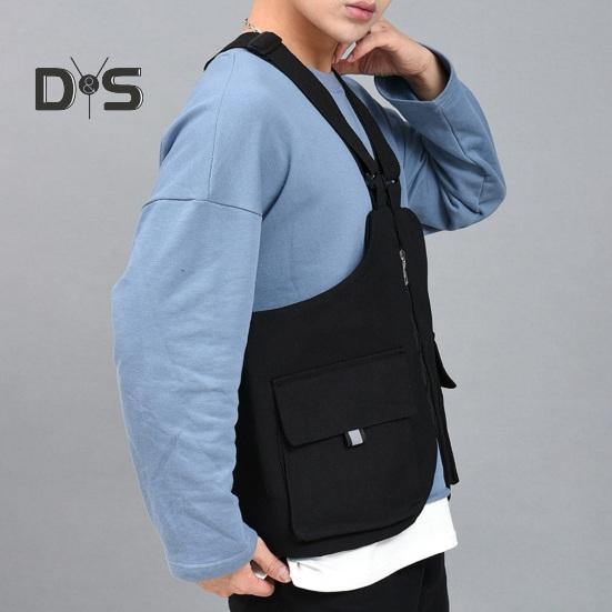 Summer Casual Waistcoat Bag Adjustable Shoulder Straps Solid Color Vest Bag Pockets Zipper Placket Outdoor Shoulder Backpack