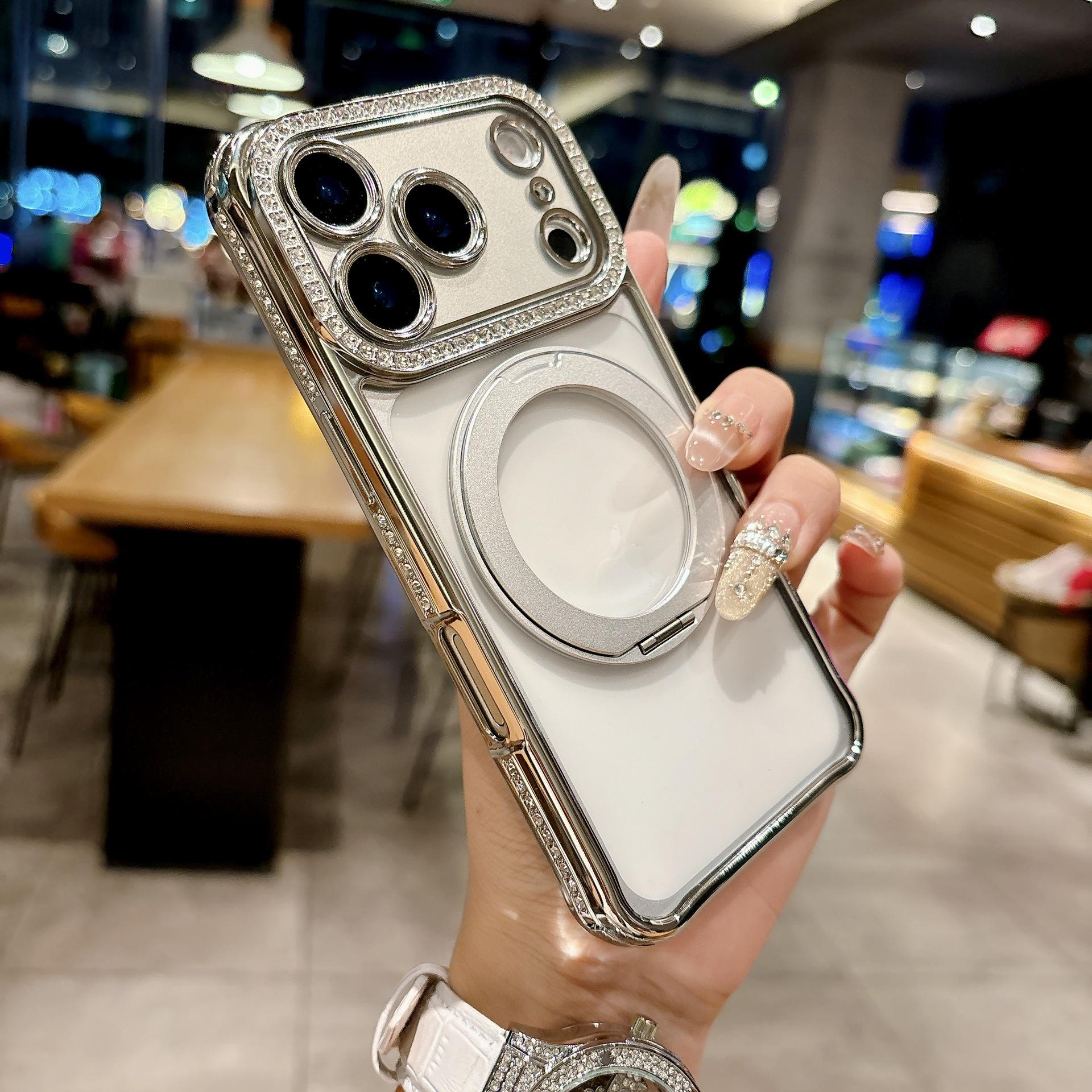 

Diamond-Inlaid Magnetic Rotating Stand Phone Case for Apple 17 Pro Max Acryl 15 Rhinestone 14/16 iPhone 16
