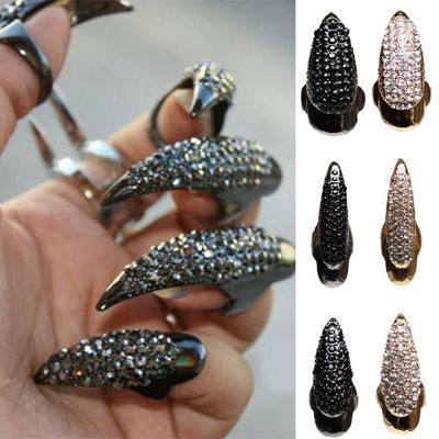 Anello per unghie con strass a punta lunga unisex in stile anello con artiglio dell'aquila