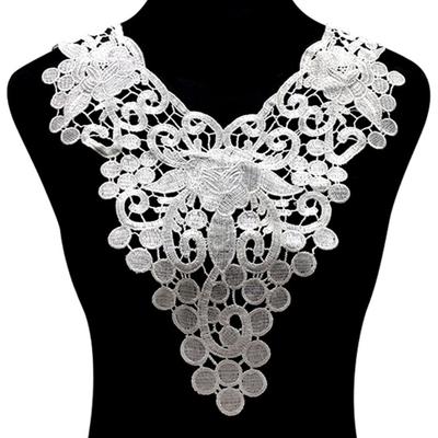 Embroidered Neckline Applique Hollow Out Lace Fabric Neckline Lace Collar Trim Applique for Women DIY Sewing Supplies Wedding Dress