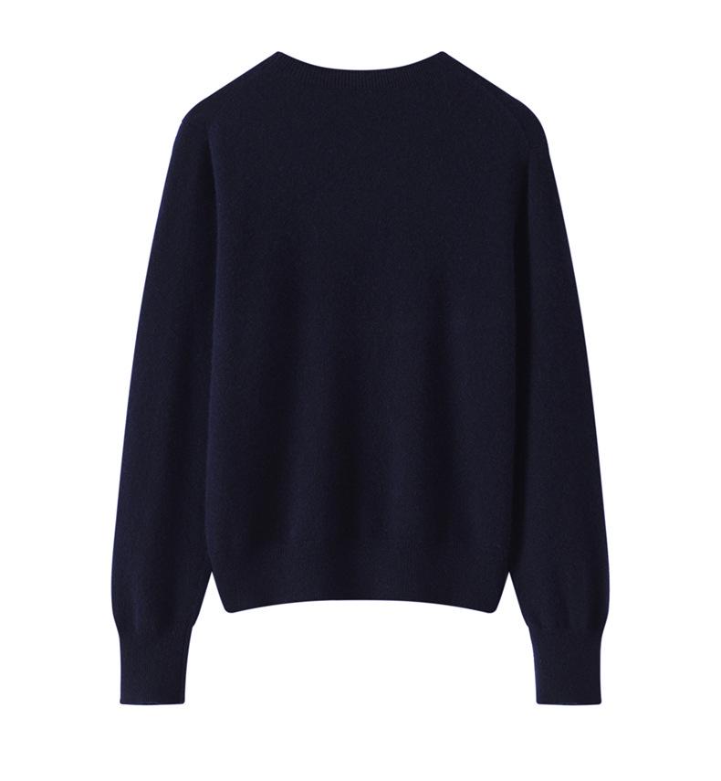 Lekasha Women's 100% Pure Cashmere Round Neck Pullover Sweater with Blueberry Embroidery - Ideal for Autumn and Winter.