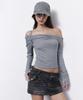 Peullijeunopallou Halo Unbal Shirring Long Sleeve Top (Melange Gray)