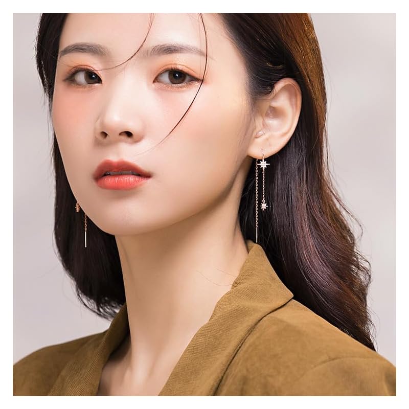 Mellowact American Earrings Allergy Friendly Star Star Silver Coating Pink Gold Sparkling Small Grain CZ Diamond (pink Gold)